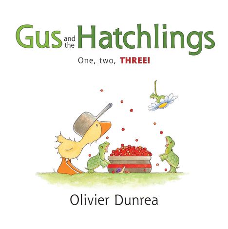 "Gus and the Hatchlings: One, two, THREE!" zeigt eine Ente mit Hüften voller Beeren, flankiert von zwei Schildkröten.