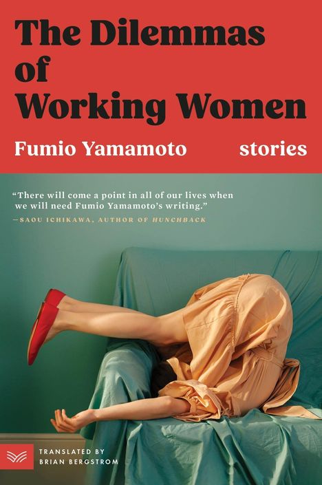 Text: "The Dilemmas of Working Women" von Fumio Yamamoto. Eine Person in einem orangefarbenen Kleid auf einem Sofa.