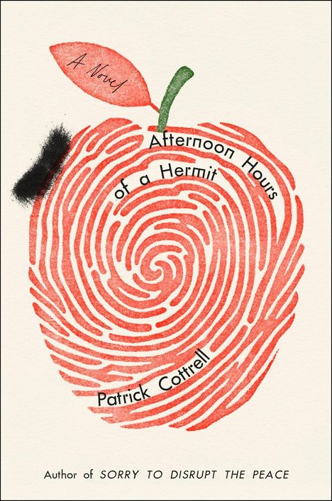 "Afternoon Hours of a Hermit, A Novel, Patrick Cottrell. Illustration eines roten Fingerabdrucks mit Blatt und Stiel."