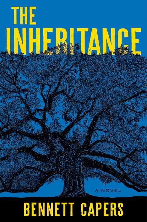 "The Inheritance" und "Bennett Capers" in Gelb auf Blau. Illustration eines großen Baumes mit verzweigten Ästen.