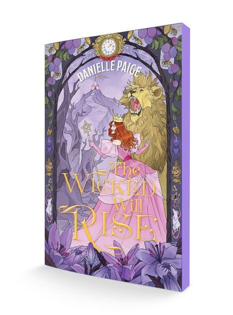 "The Wicked Will Rise" steht groß auf einem Buchcover. Eine Frau mit Krone und Zauberstab steht neben einem Löwen.
