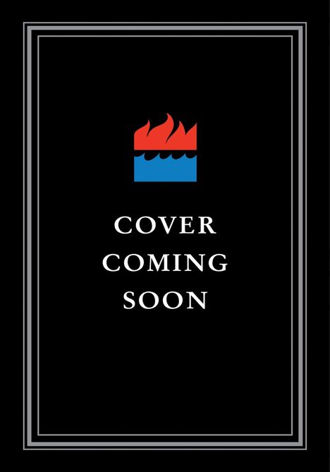 Text: "COVER COMING SOON". Schwarzer Hintergrund, weißer Rahmen, Symbol mit blau-rotem stilisierten Buch-Logo oben.