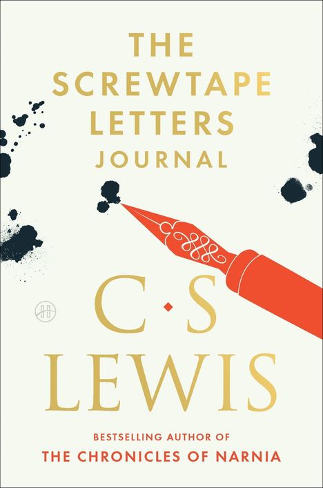 "The Screwtape Letters Journal" von C.S. Lewis. Illustration: rote Feder, schwarze Tintenkleckse.