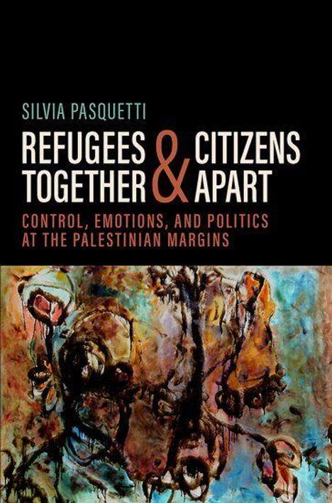 Silvia Pasquetti, Refugees & Citizens Together & Apart. Darunter ein abstraktes Gemälde in lebendigen Farben.