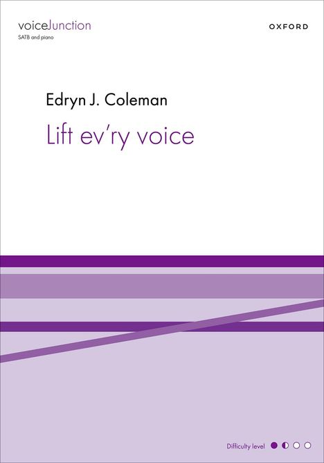Text: Edryn J. Coleman, Lift ev'ry voice. Design: Lila und violette Streifen mit geometrischen Formen am unteren Rand.