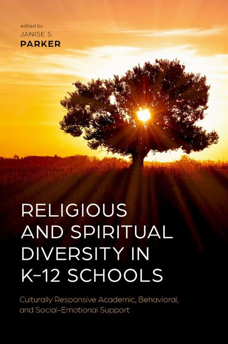 "Religious and Spiritual Diversity in K-12 Schools," Sonnenuntergang hinter einem Baum, warme Farben.