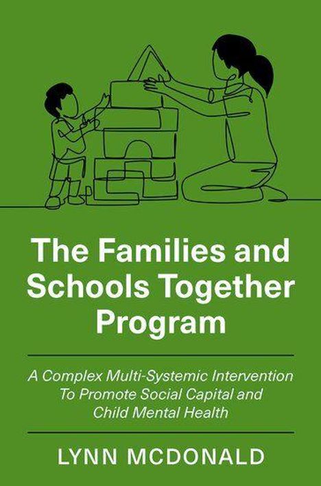 „The Families and Schools Together Program“. Illustration: Mutter und Kind bauen zusammen mit Bauklötzen.
