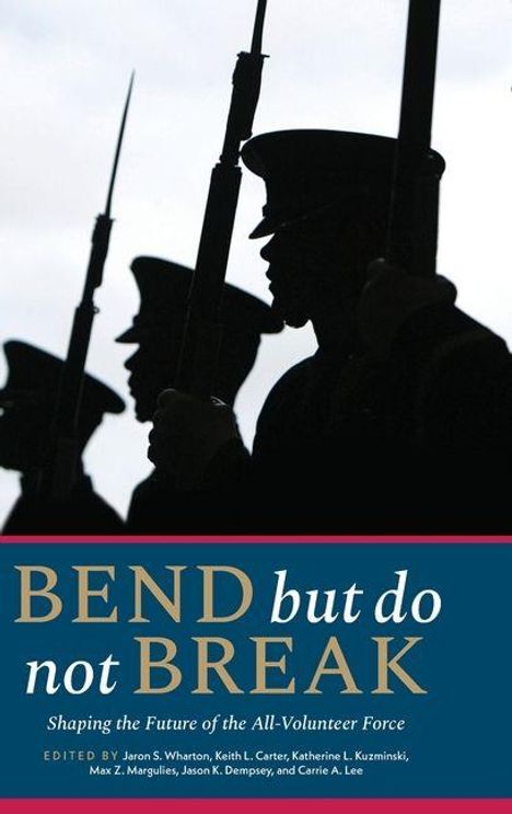 "BEND but do not BREAK" - Silhouetten von Soldaten mit Gewehren im Profil.