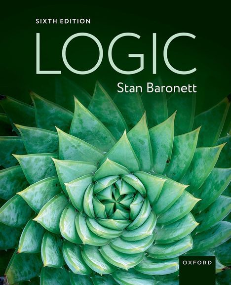 Text: "Sixth Edition," "Logic," "Stan Baronett," "Oxford." Eine spiralförmige, grüne Pflanzenstruktur.