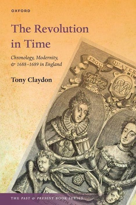 „The Revolution in Time“ von Tony Claydon, Illustration: historische Figuren mit opulenter Kleidung auf Geldschein.