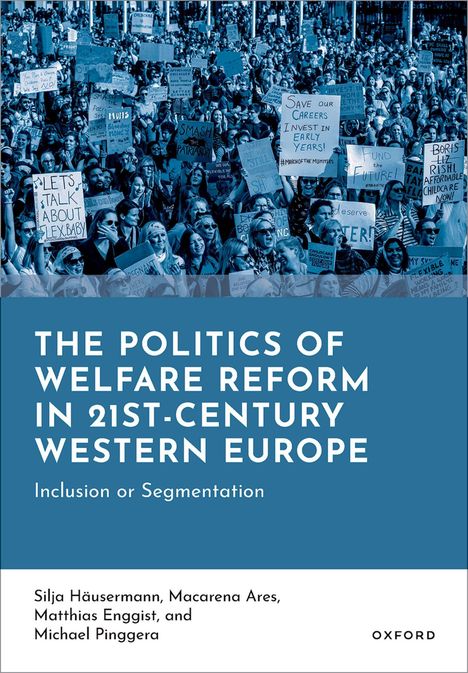 Buchtitel: "The Politics of Welfare Reform in 21st-Century Western Europe". Menschenmenge mit Protestschildern.