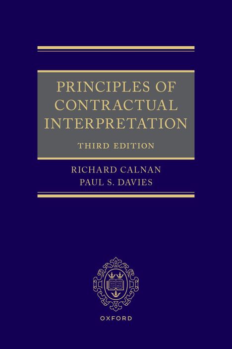 "Principles of Contractual Interpretation, Third Edition, Richard Calnan, Paul S. Davies" auf einem blauen Hintergrund.