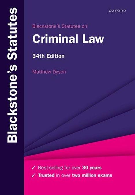 Dyson: Blackstone's Statutes on Criminal Law 34e, Buch