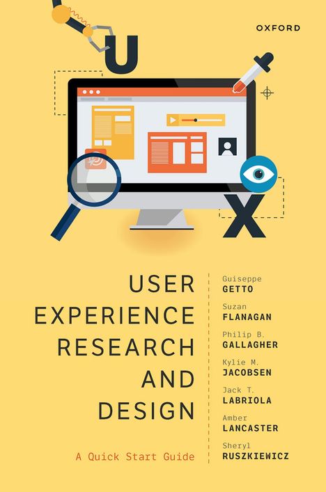 "User Experience Research and Design: A Quick Start Guide" – mit Computer und Werkzeugen illustriert.