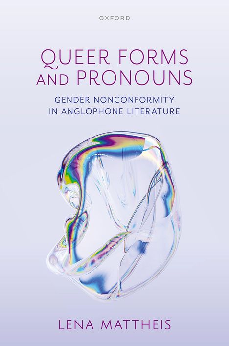 „QUEER FORMS AND PRONOUNS“, darunter bunte, abstrakte Glasform auf hellem Hintergrund.