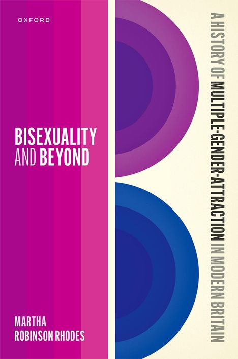 "BISEXUALITY AND BEYOND", "A HISTORY OF MULTIPLE-GENDER ATTRACTION IN MODERN BRITAIN", abstrakte farbige Halbkreise.