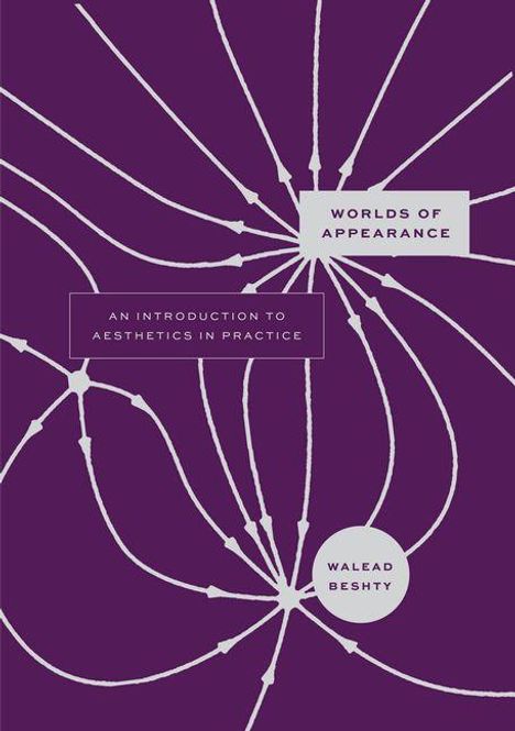 Text: "Worlds of Appearance", "An Introduction to Aesthetics in Practice", "Walead Beshty". Darstellung: Linien auf violettem Hintergrund.