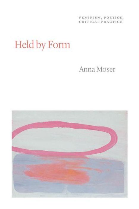 "Feminism, Poetics, Critical Practice", "Held by Form", "Anna Moser". Illustration mit rosafarbenem Oval und farbigen Flächen.