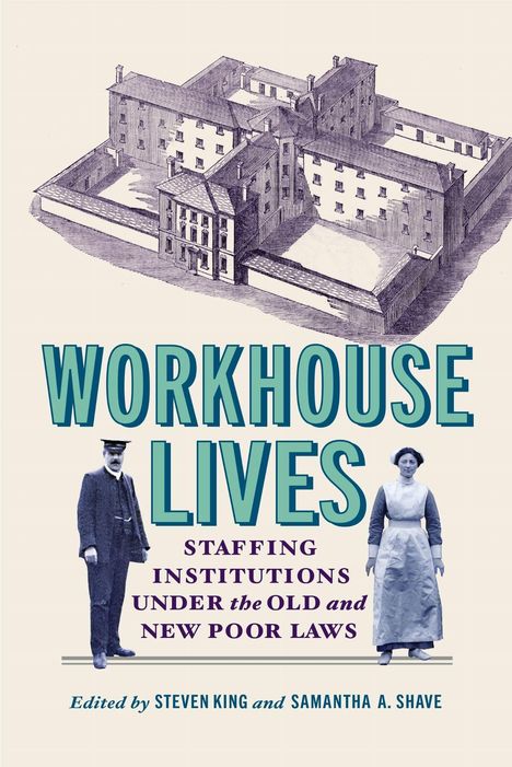 "WORKHOUSE LIVES: Staffing Institutions Under the Old and New Poor Laws", Illustration eines Gebäudes mit zwei Personen.