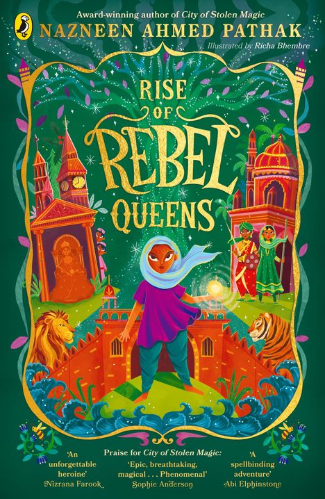Im Zentrum steht der gelbe Text „RISE OF REBEL QUEENS“. Darunter eine Frau in lebhaften Farben mit einem leuchtenden Ball.
