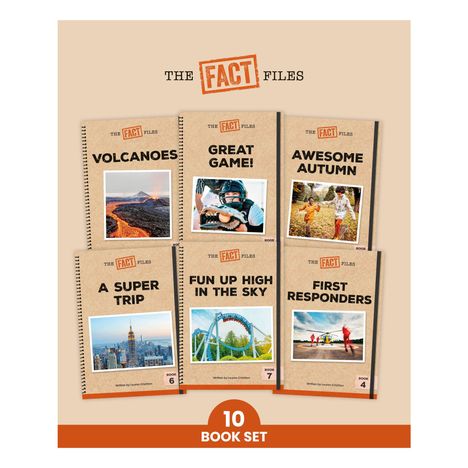 "The Fact Files" Buchreihe: "Volcanoes", "Great Game!", "Awesome Autumn", "A Super Trip", "Fun Up High in the Sky", "First Responders".