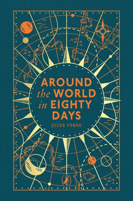 JULES VERNE  
AROUND the WORLD in 80 DAYS  
Puffin Clothbound Classic  
JUNE 2026  
Logo: Stilisiertes Pinguin-Design.