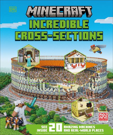 "Minecraft: Incredible Cross-Sections" zeigt eine Minecraft-Koliseum-Szene mit Figuren und Tieren.