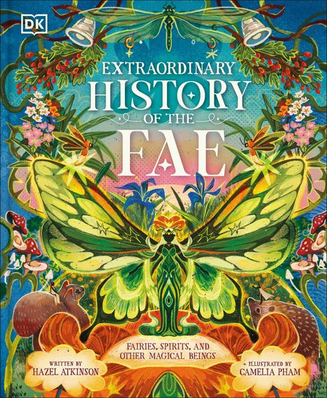 „Extraordinary History of the Fae“, „Fairies, Spirits, and Other Magical Beings“. Illustration einer Fee mit großen Flügeln.