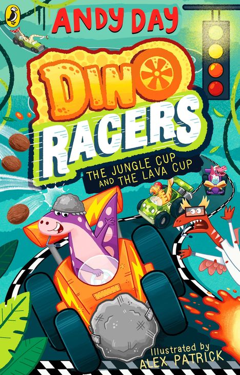 Im Vordergrund steht "Dino Racers". Bunte Dinosaurier in Karts rasen um eine Strecke voller Abenteuer.