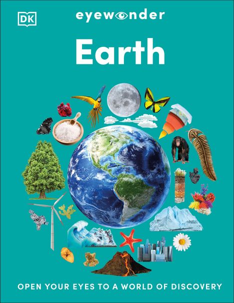 "Earth" und "OPEN YOUR EYES TO A WORLD OF DISCOVERY" stehen über einem Globus, umgeben von Naturmotiven.