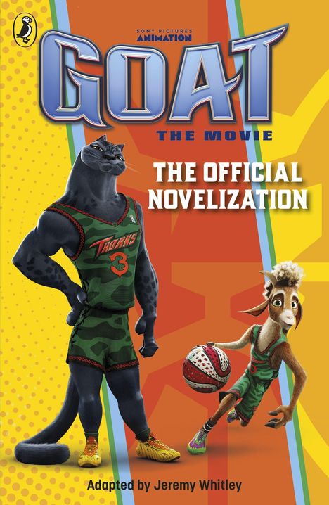 „GOAT THE MOVIE: THE OFFICIAL NOVELIZATION“. Ein schwarzer Panther und eine Ziege in Basketball-Trikots.