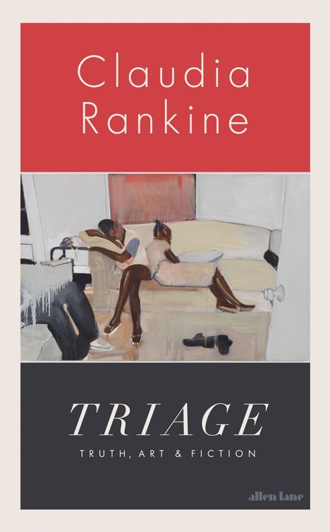 "Claudia Rankine. TRIAGE. TRUTH, ART & FICTION." Illustration: Zwei Personen entspannen auf einem Sofa.