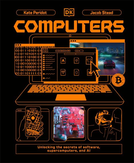 "Kate Peridot, Jacob Stead, COMPUTERS. Unlocking the secrets of software, supercomputers, and AI." Illustration mit Computer-Icons.