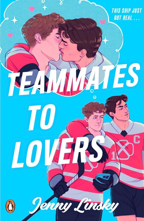 Texte: Jenny Linsky - Teammates to Lovers - Coming Spring 2027. Hockey-Feld, Penguin-Logo, Herzen.