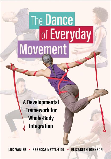 "The Dance of Everyday Movement", darunter "A Developmental Framework for Whole-Body Integration". Person tanzt mit Bändern.