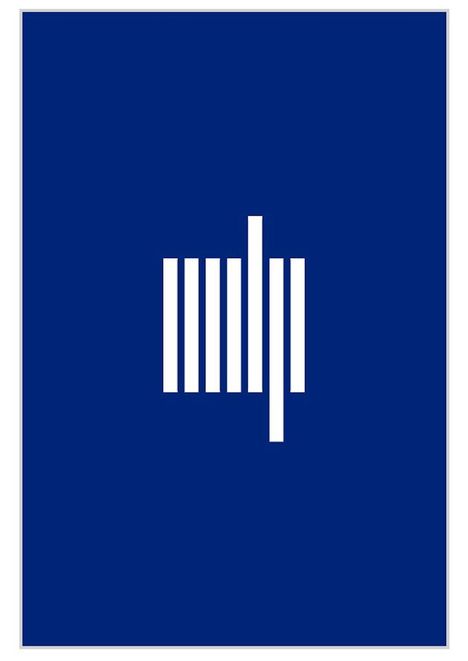 Weißes Logo auf blauem Hintergrund, bestehend aus sieben vertikalen Balken unterschiedlicher Länge.