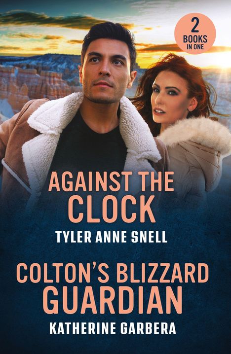 Titel: "Against the Clock" und "Colton's Blizzard Guardian". Zwei Menschen in Winterkleidung im Hintergrund einer Schneelandschaft.