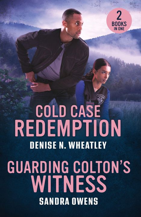 "2 Books in One" in rosa Kreis. Titel: "Cold Case Redemption", "Guarding Colton’s Witness". Zwei Personen in waldiger Landschaft.