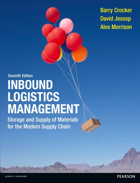 „Inbound Logistics Management“, Siebte Ausgabe. Rote Ballons heben ein Paket über eine Wüstenlandschaft.