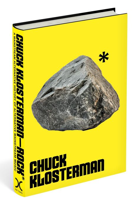 "CHUCK KLOSTERMAN" in schwarzer Schrift auf gelbem Hintergrund, daneben ein grauer Felsen und ein schwarzes Sternsymbol.