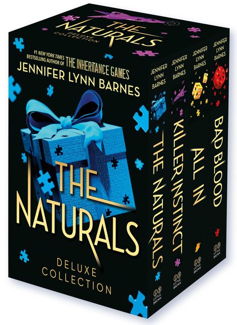 „The Naturals Deluxe Collection“ von Jennifer Lynn Barnes. Box-Set mit Puzzlemotiven auf schwarzem Hintergrund.