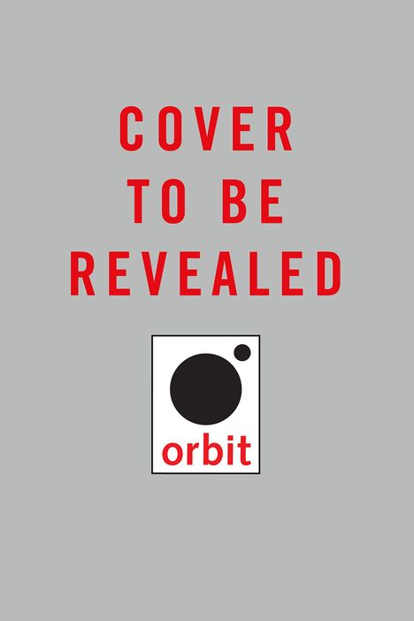 Text: "COVER TO BE REVEALED" und "orbit". Ein einfaches Logo mit zwei Kreisen. Hintergrund grau, Text rot.