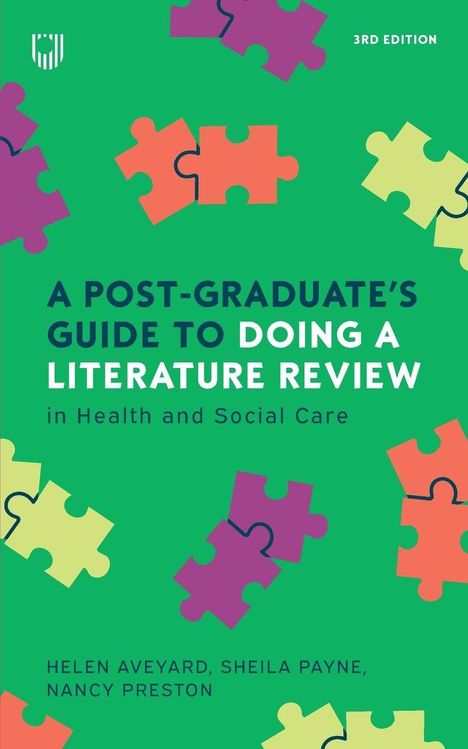 Titel: "A Post-Graduate's Guide to Doing a Literature Review". Bunte Puzzleteile auf grünem Hintergrund.