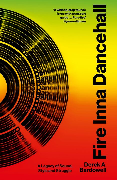 Text: Fire Inna Dancehall. Farben: Übergang von Gelb zu Rot. Design: Schallplatten-Elemente mit konzentrischen Kreisen.