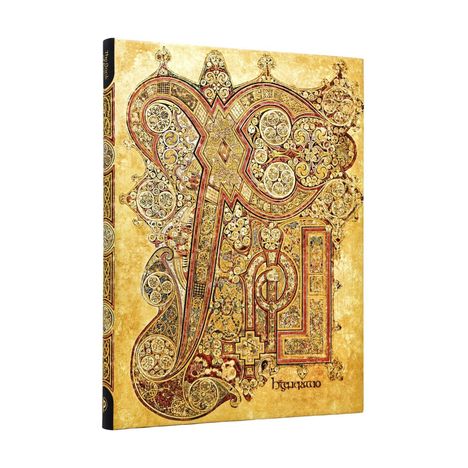 Die Illustration zeigt ein reich verziertes, gold-dominantes Muster mit keltischen Knoten und Ornamenten.