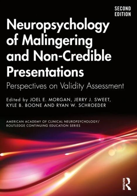 Titel: "Neuropsychology of Malingering and Non-Credible Presentations". Farbiges, abstraktes Design unten.