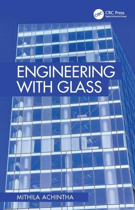 "ENGINEERING WITH GLASS", darunter "MITHILA ACHINTHA". Hochhaus mit Glasfassade, blauer Himmel.
