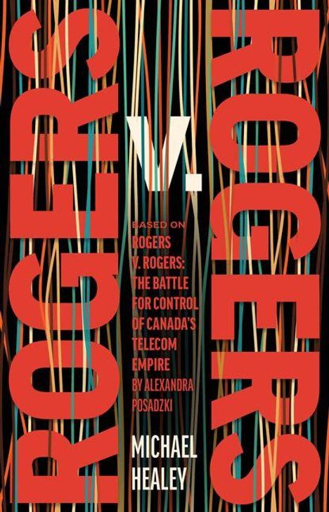 „V.“ in der Mitte, flankiert von „ROGERS“ vertikal, bunte vertikale Streifen im Hintergrund, Autorenname unten.