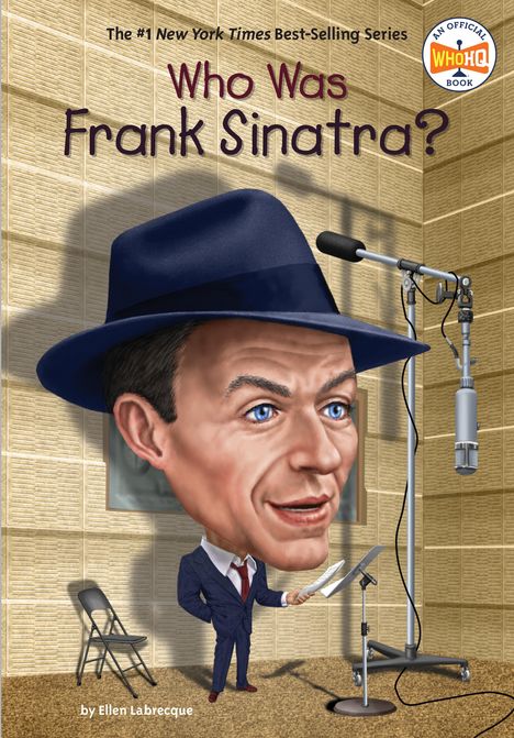 Texte beschreiben Frank Sinatra. Eine Karikatur eines Mannes mit Hut und Anzug in einem Tonstudio.
