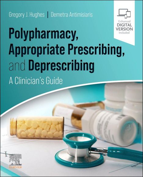 "Polypharmacy, Appropriate Prescribing, and Deprescribing: A Clinician’s Guide." Abgebildet sind Pillenflaschen und ein Stethoskop.
